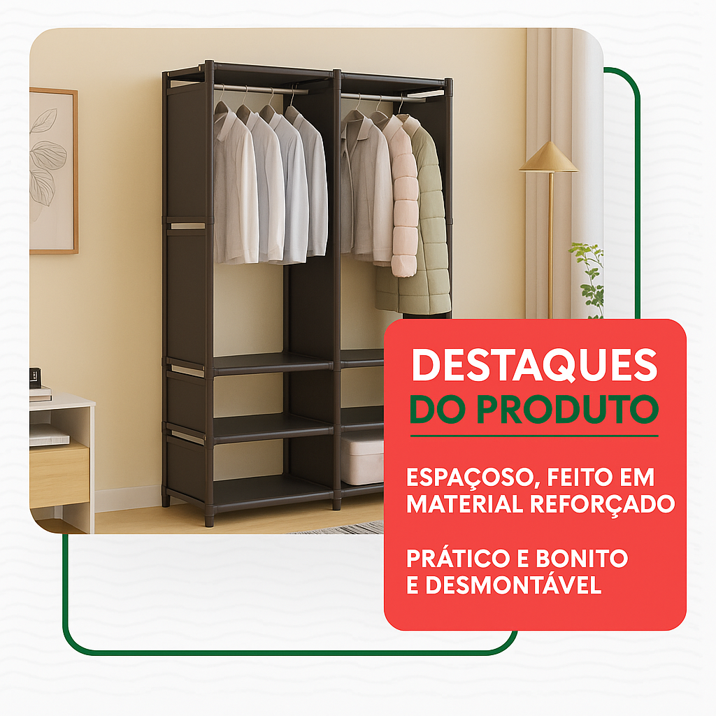 Organizador De Roupas 2 Colunas Aberto Closet Desmontável