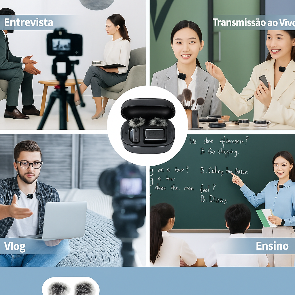 Microfone de Lapela Sem Fio com Abafadores