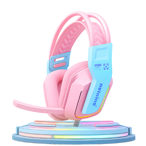 Headset Gamer RGB Com Microfone Flexível Rosa